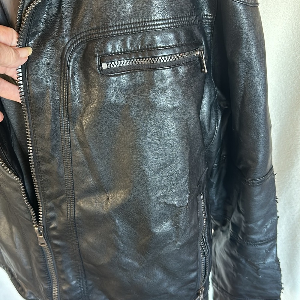 Calvin Klein Men’s Heavily Distressed Faux Leather w/ Sweater Style Underlining - Picture 4 of 16